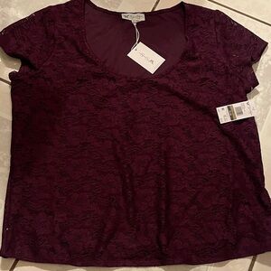 Jessica Simpson Deep Burgundy Lace Short Sleeve Top